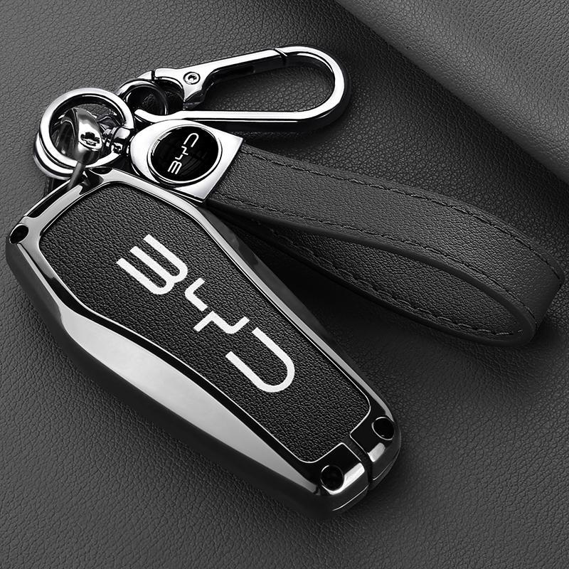 For BYD Song Pro Tang Dmi QIn PLUS MAX Yuan EV Dolphin Seagull Alloy Leather Car Smart Remote Key Case Cover Emblem Accessories