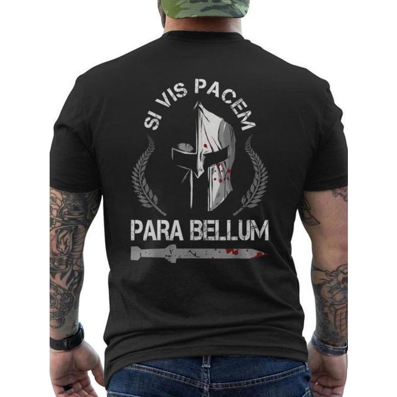 Мужская латинская мотивирующая футболка - Si Vis Pacem Para Bellum (Если хочешь мира, готовься к войне) - Шлем Спартанца и Лавровый Венок Напечатаны на Спине