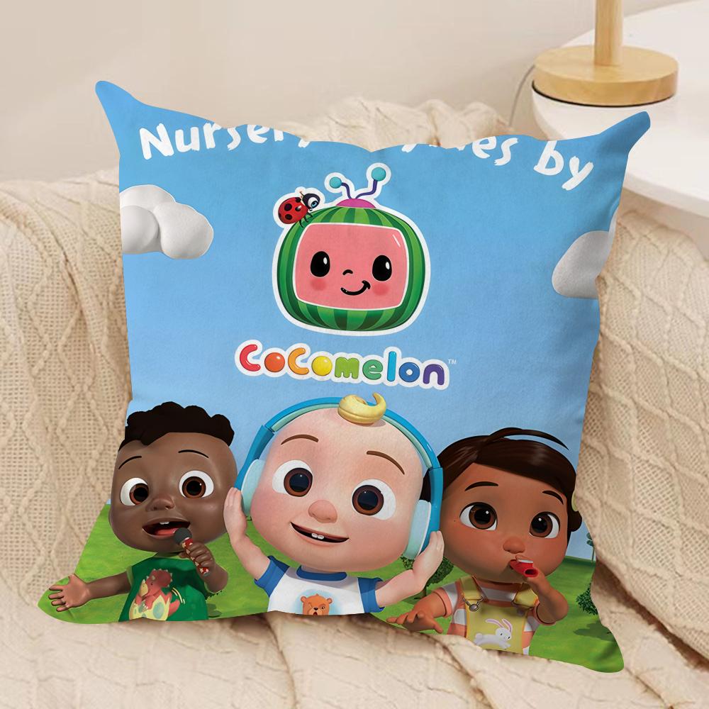 Cartoon CCoComelons Cute Cushion Cover Silky Short Plush Invisible Zipper Dustproof Sofa Pillow Case For Home Decor