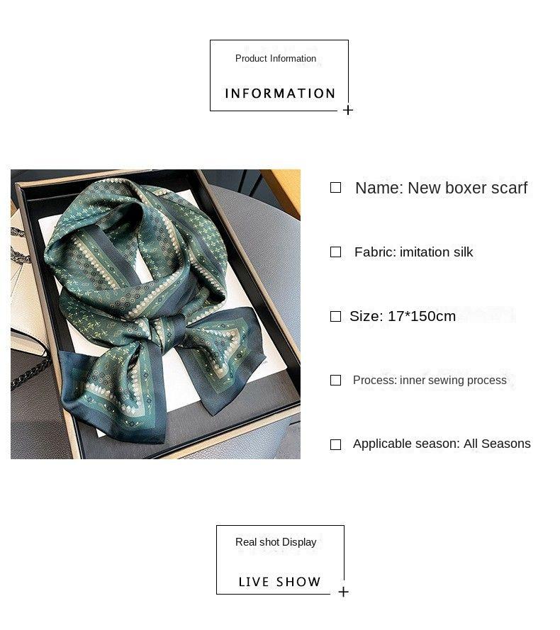 Green Retro Scarf, High-end Decoration, Small Strip Scarf, Women's Fashionable Professional Scarf, Neck Scarf, Headband Scarf