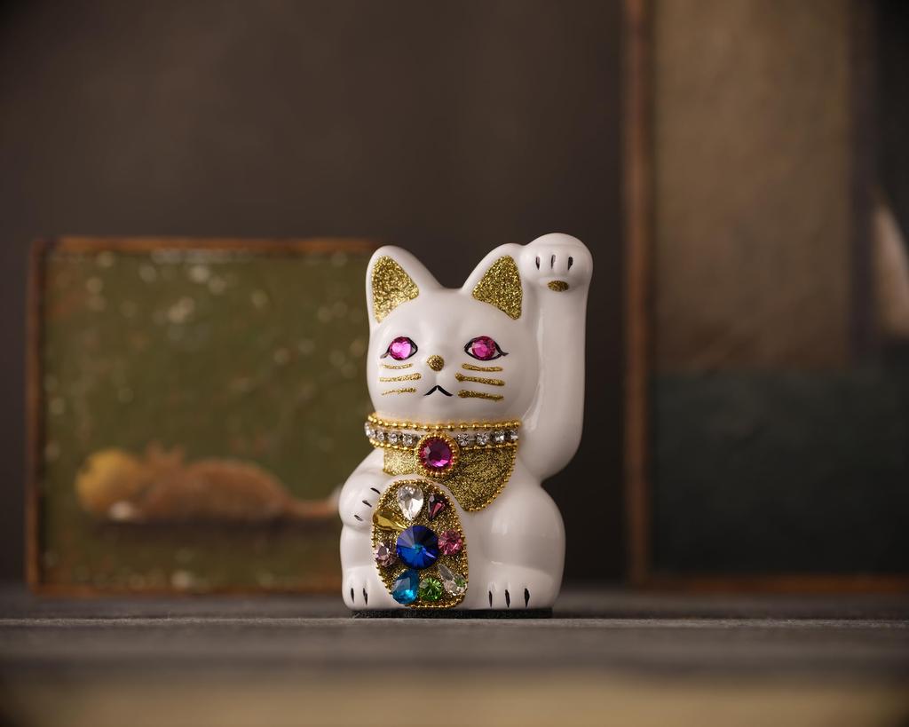 Счастливый Кот Украшение Кот Разноцветный Левая лапа поднята Керамический Счастливый кот Благоприятный Фэн-шуй Украшение (S-РАЗМЕР Белый) / _ Манэки-нэко (jwc_S Белый)