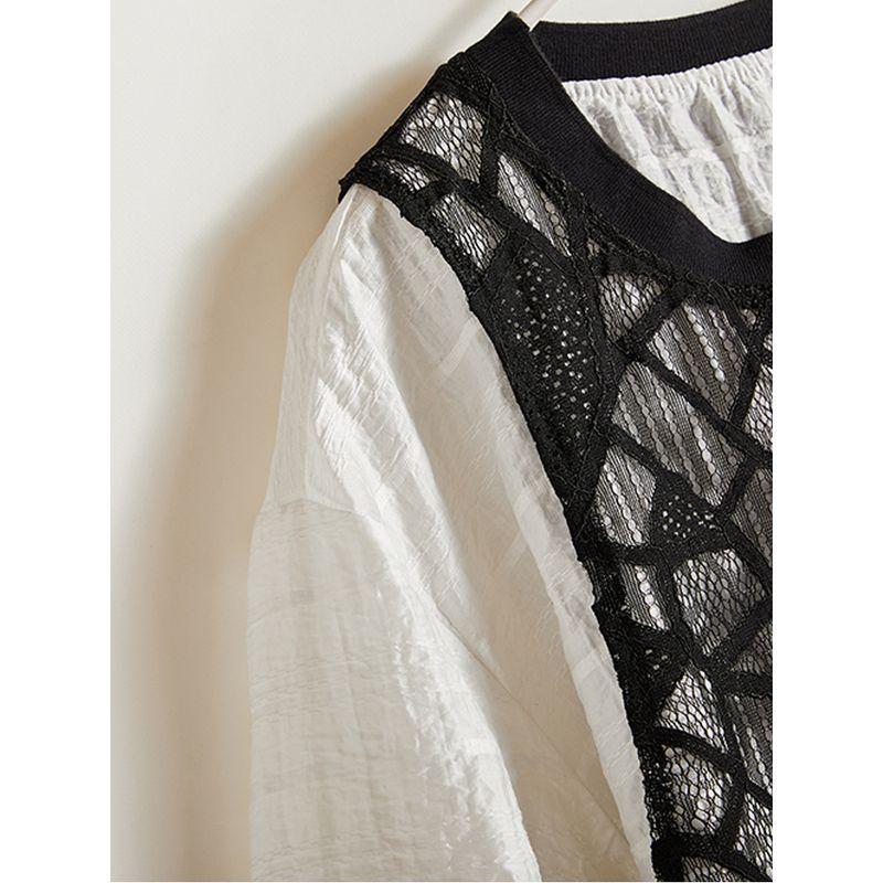 Elegant Star Shirt! Women's Fake Two-Piece Ramie Cotton Breathable Stitching Floral Lace Long Sun Protection T-shirt Summer