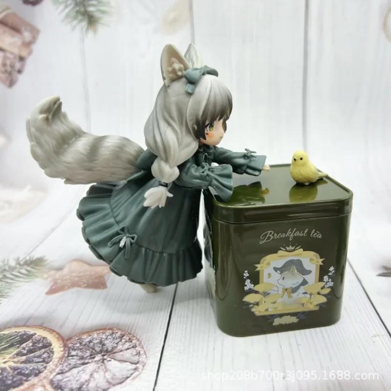 Чайная коробка Фигурки кошек Аниме Чайник Кукла Лолита Милая Скульптура кошачьих Статуэтка Рибозы Настольные фигурки Украшение Гостиная Орнамент
