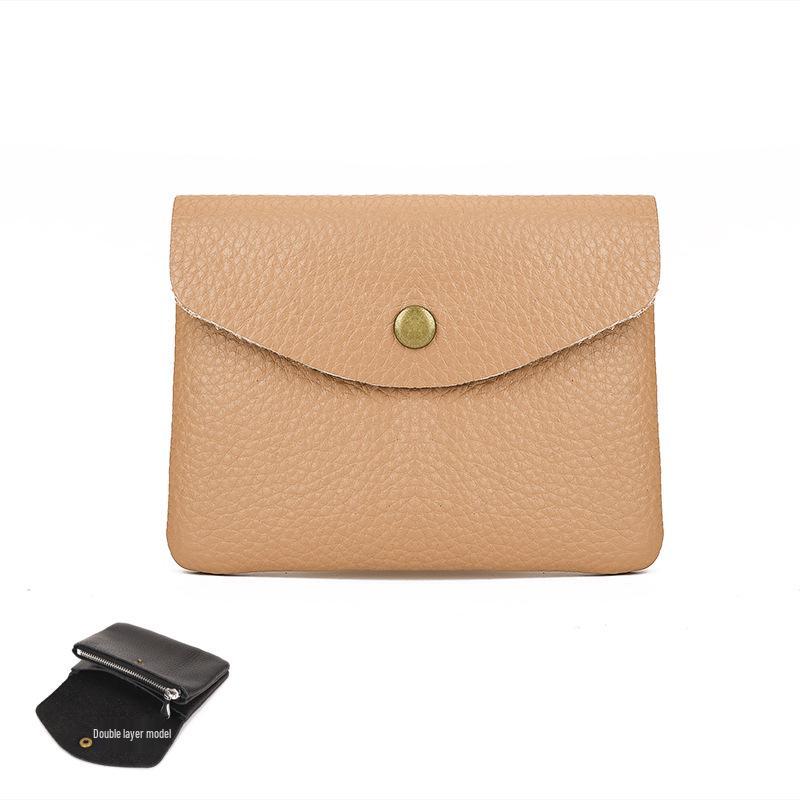 Lychee Pattern Soft Leather Unisex Coin Purse - Genuine Cowhide Card Holder & Storage Bag