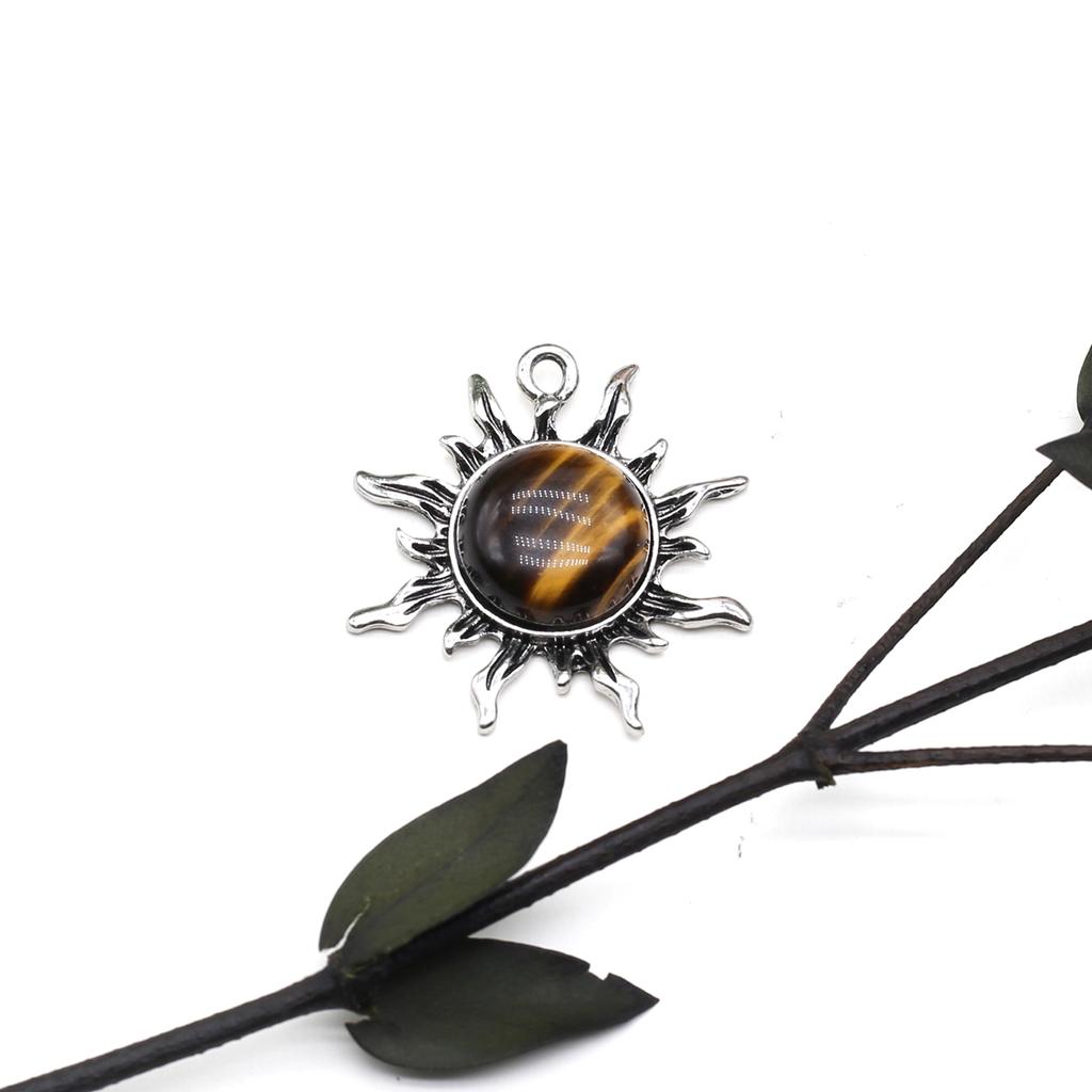 1 шт. модный кулон из натурального камня ручной работы в форме солнца кристалл розовый кварц зеленый авантюрин подвески для изготовления ювелирных изделий DIY аксессуары для ожерелья 35x40 мм