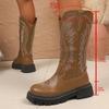 Новые большие размеры ретро вышитые мартинсы с V-образным вырезом женские осенне-зимние на толстом каблуке средней длины сапоги-рыцари короткие сапоги