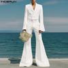 Two Pieces Outfits Men Lapel Long Sleeve Cropped Blazer Long Flare Pants Sets
