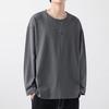 Men T-shirt Round Neck Long Sleeve Solid Color Pullover Tops Loose Fit Soft Breathable Tee Shirt Home Gym Street Wear