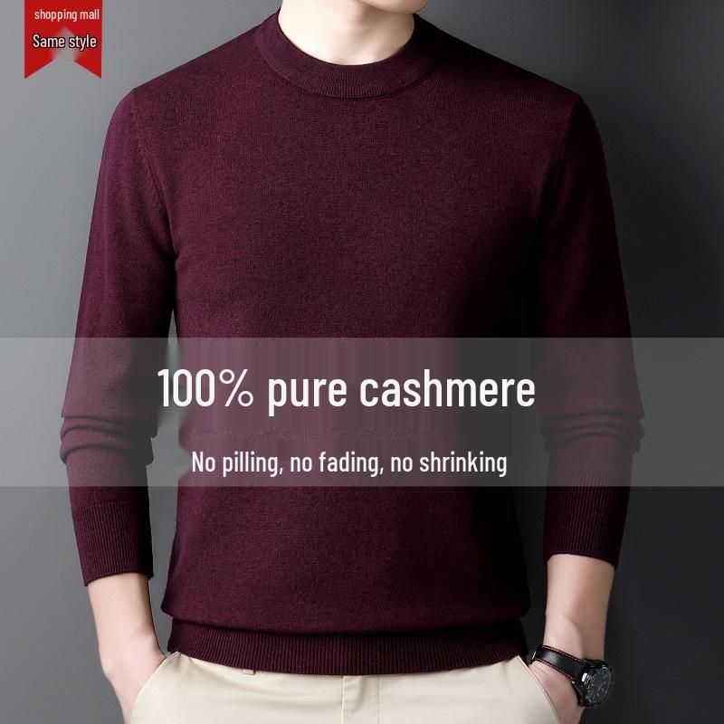 Men's 100% Cashmere Mid-Neck Black Sweater - Thickened Winter Base Layer