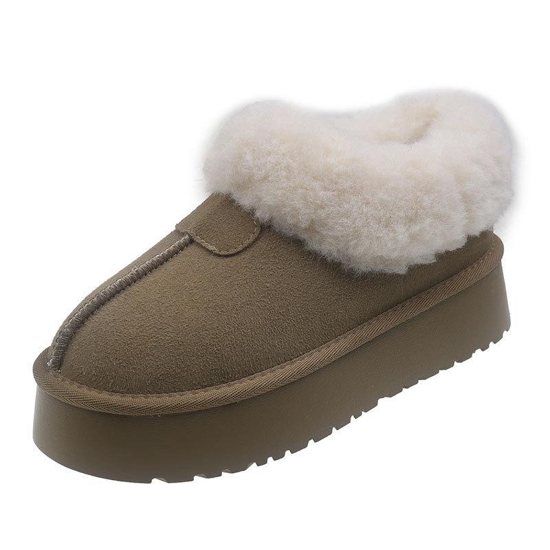 Меховые цельнолитые с толстой подошвой зимние ботинки женские 2025 новые зимние набивные утолщенные хлопковые туфли нескользящие теплые пушистые туфли