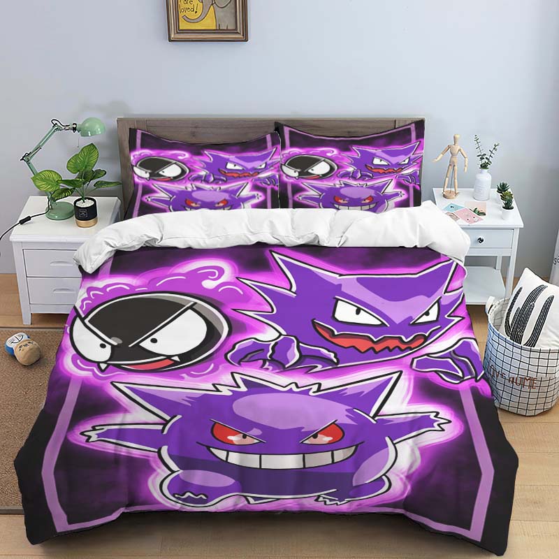 This adorable Gengar cartoon bedding set—including a duvet cover and pillowcases—is the perfect choice for decorating your bedro