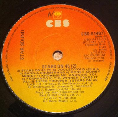 7-дюймовая пластинка STARS ON 45 - Stars On 45 Vol. 2 CBSA1407 CBS 1981 Ирландская танцевальная и электронная музыка Б/У