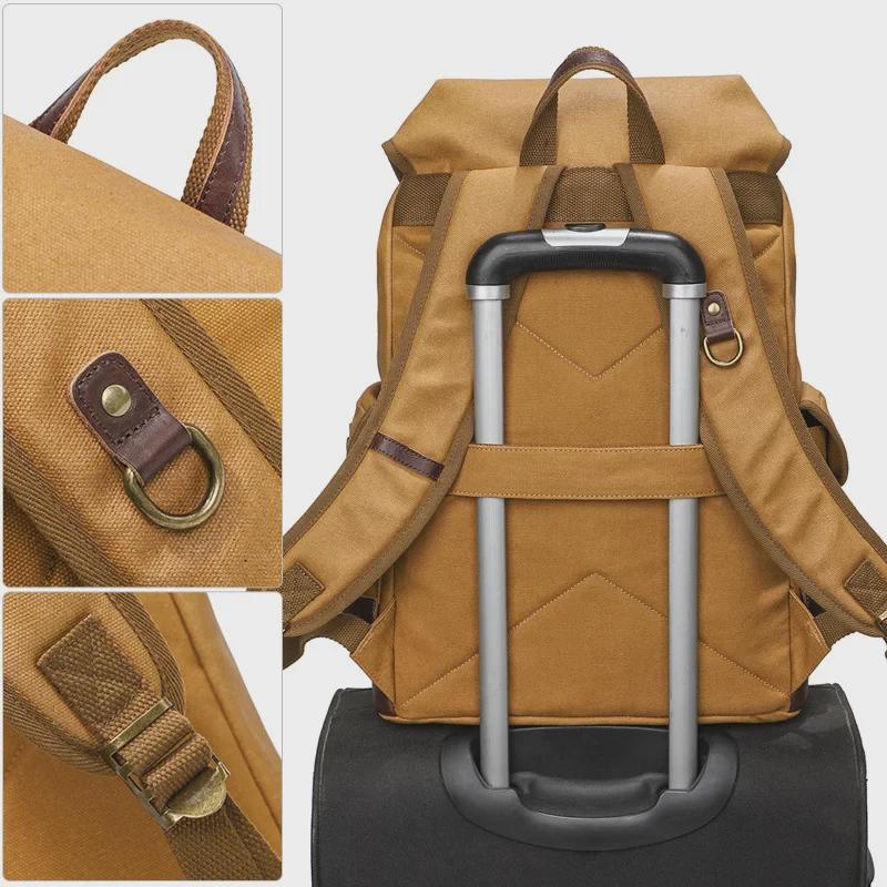Retro Waterproof Canvas & Cowhide Men's Travel Backpack