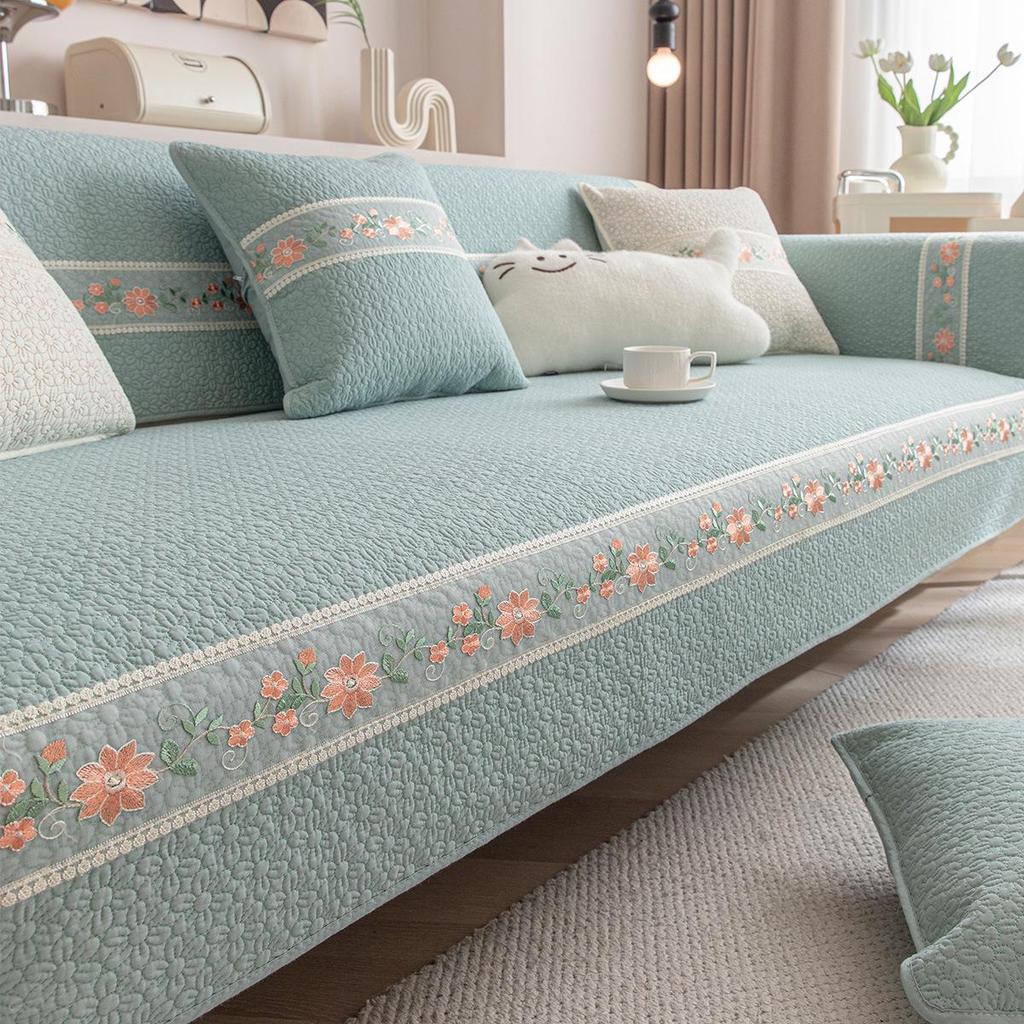 Han Подушка на диван из чистого хлопка с нескользящим покрытием, Пасторальный кремовый стиль, Универсальный чехол на сиденье для четырех сезонов