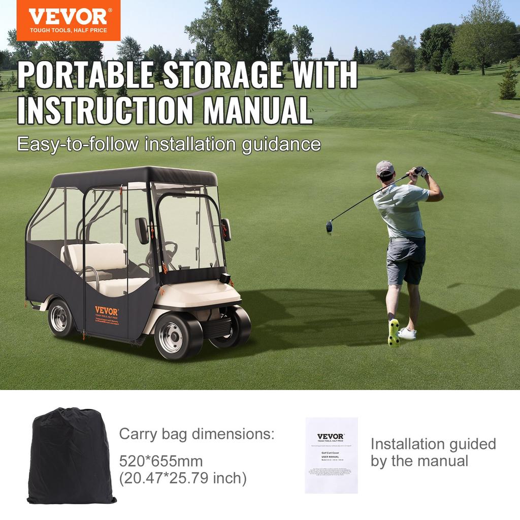 VEVOR Golf Cart Enclosure, 420D Polyester Driving Enclosure with 4-Sided Transparent Windows