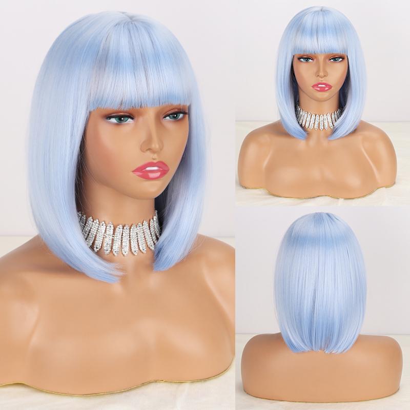 LISI HAIR Короткий прямой парик Боб светло-голубого цвета с челкой из синтетического волокна для косплея, светлый цвет, женский модный парик до плеч, парик Боб