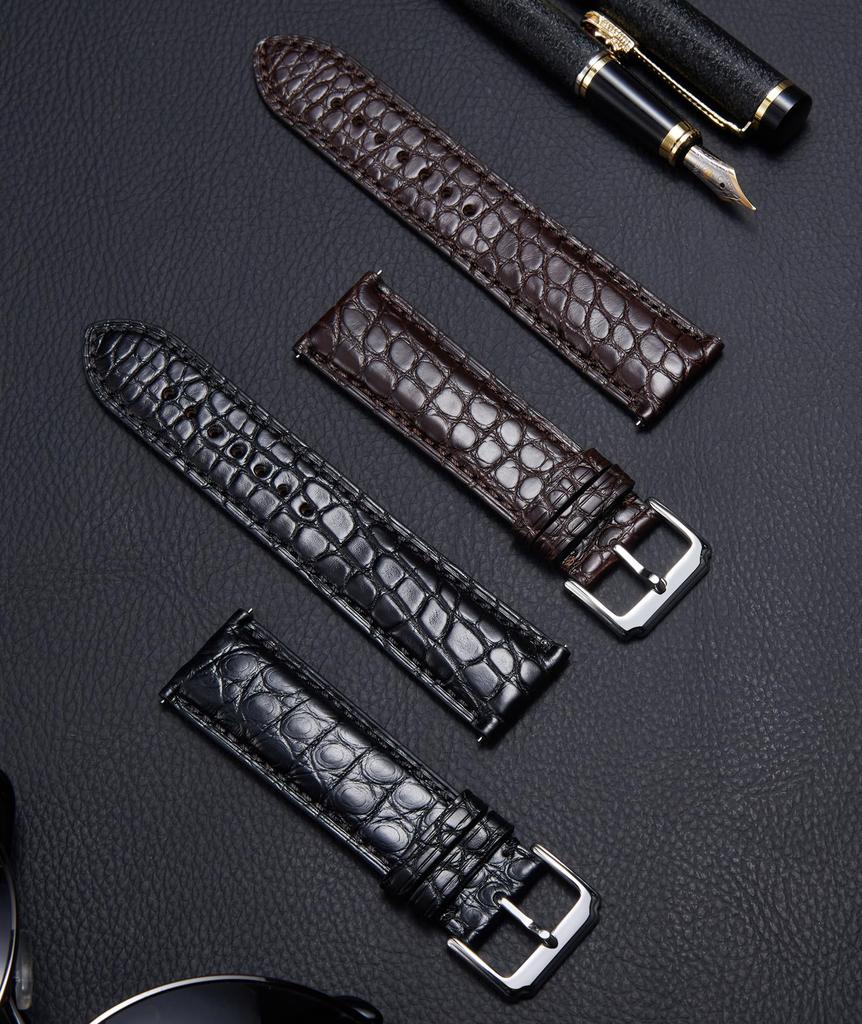 Ремешок для часов BINLUN из натуральной кожи с крокодиловым узором, быстросменный, для мужчин и женщин, гибкий, черный с серебристым узором, с застежкой, 18 мм, 19 мм,