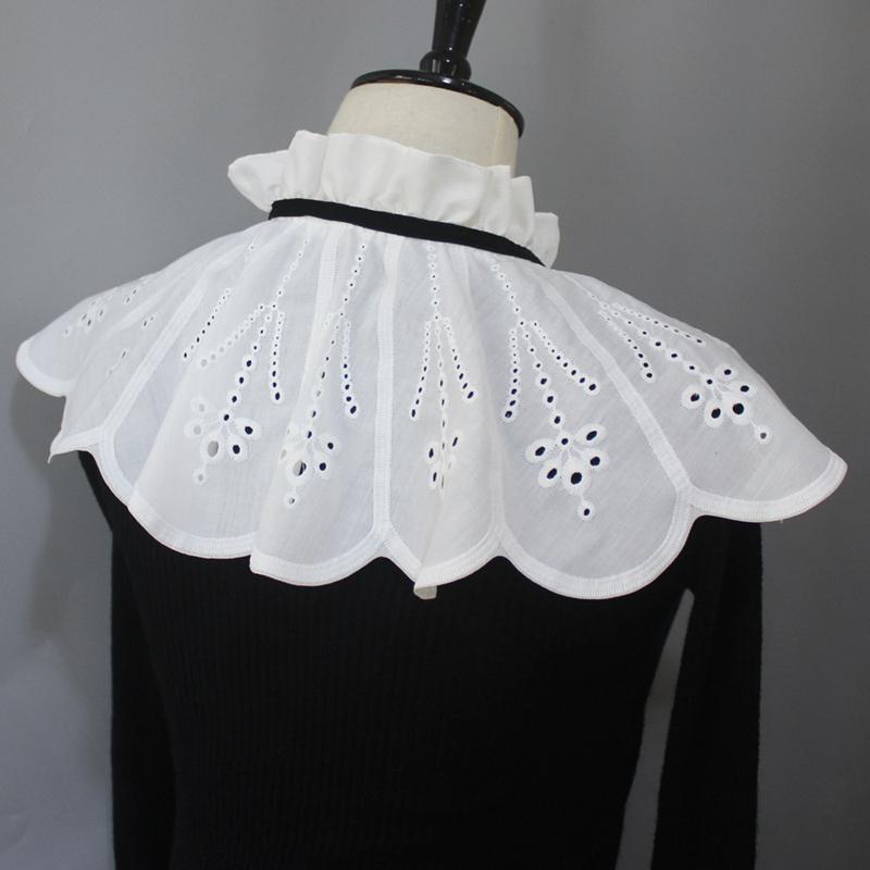 Elegant Embroidered Hollow Out Fake Collar Sweet Standing Decorative Collar Ruffle Shawl Wrap Blouse Top Scarf