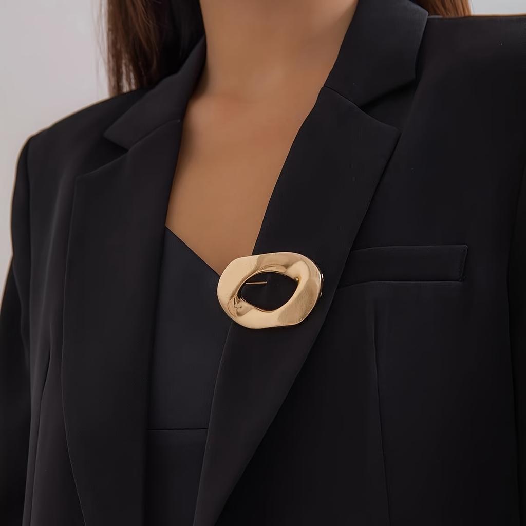 1pc Fashionable Minimalist Irregular Hollow O-Shaped Brooch, Vintage Minimalist Elegant Style Jewelry Accessory For Suits And Dresses