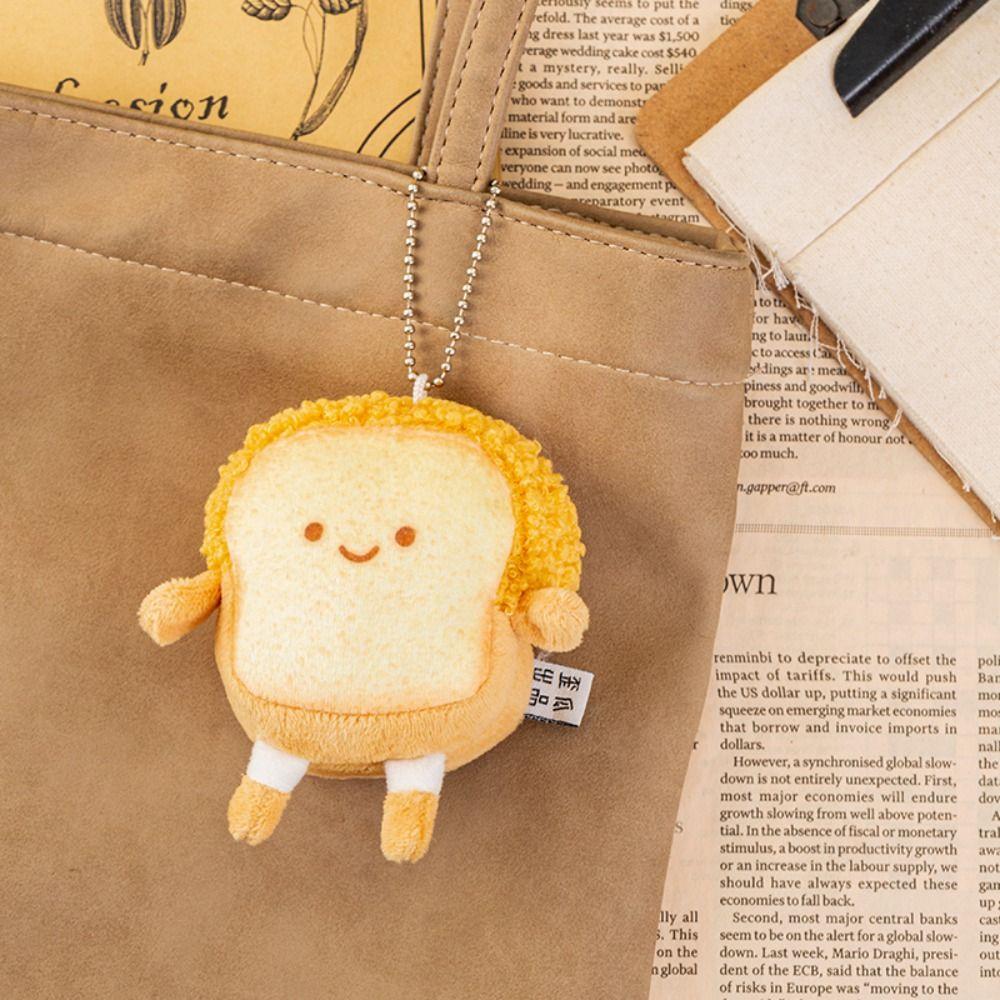 Stuffed Toy Cute Decoration Dual-use Toast Bread Pendant Plush Key Chain Brooch Key Charms