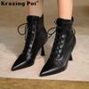 Microfiber Pointed Toe High Heel Simple Style Ankle Boots