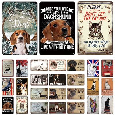 Ретро металлическая табличка для собаки, винтажные оловянные вывески, металлический знак, кошка, металлическая пластина для дома, гостиной, человека, пещеры, кафе, паба, фермы, настенный художественный декор