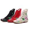 Women's Embroidered  Bare Booties Sport Lace-Up Square Heel Short Boots