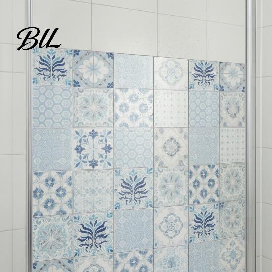 Rental Friendly Wall Decor 24Pcs Peel And Stick Backsplash Tile, Retro Blue PVC Kitchen Backsplash, Decorative Removable Furniture Surface Protector