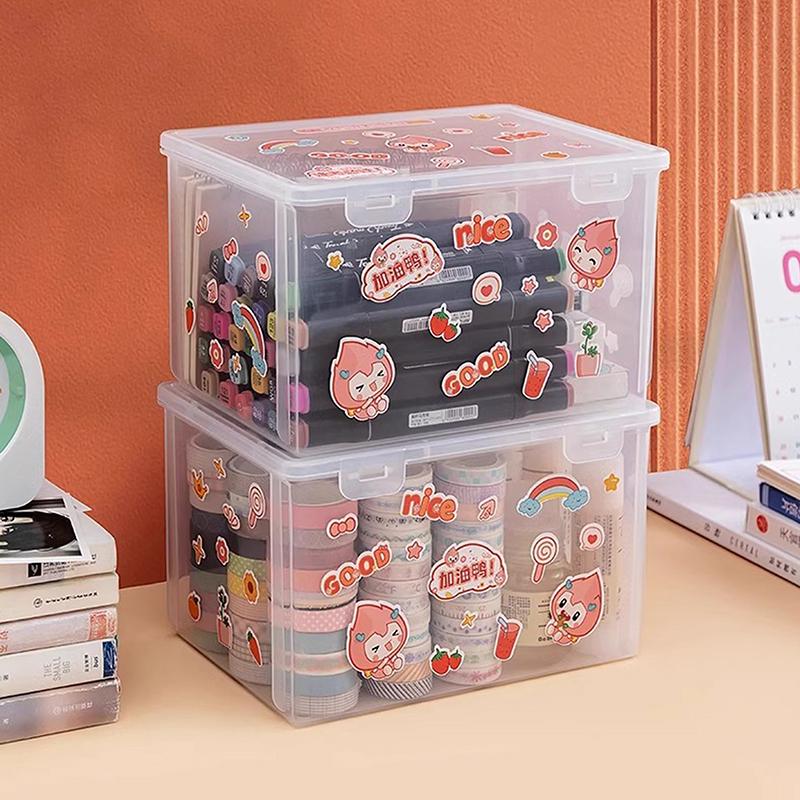 Пластиковые контейнеры для хранения с защелкивающейся крышкой, большая емкость, прозрачный пластиковый ящик для хранения, настольный органайзер, офисные принадлежности