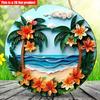 2D Flat 20*20cm 1pc Retro Tropical Paradise Theme Art Round Wall Decoration, Beach&coconut Tree&flower Patterns Door Signage Suitable for Bars, Cafes