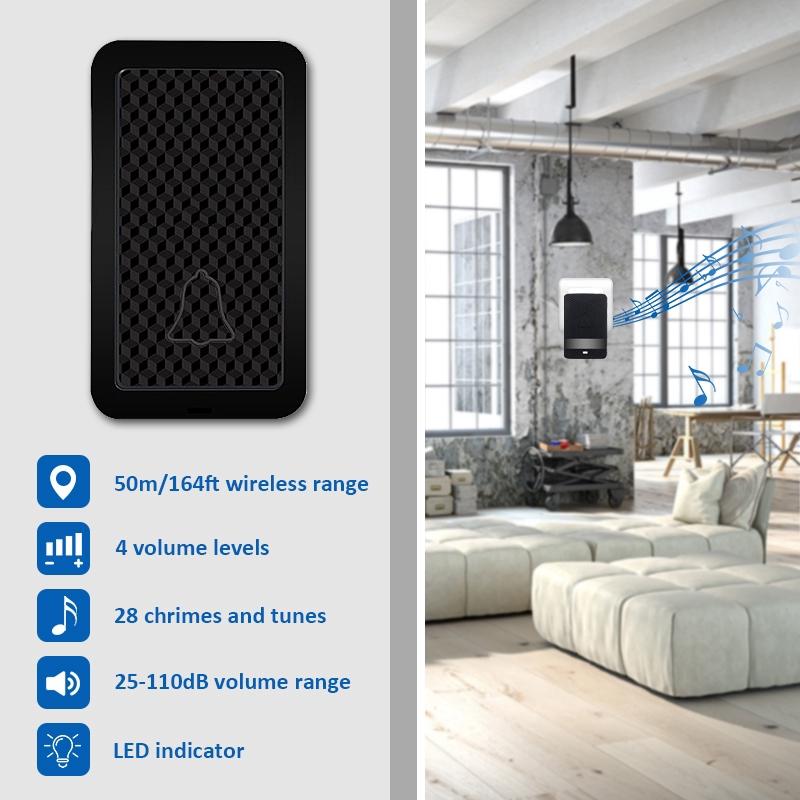 28 Chimes 3 Volumes Wireless Doorbell LED Flash Waterproof Door Bell For Sale