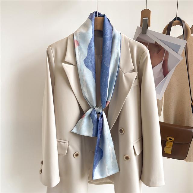 Silk Ribbon Scarf Satin Headkerchief Luxury Long Hair Hand Design Fashion Print Wrist Foulard Bandana Neck Tie Scarves