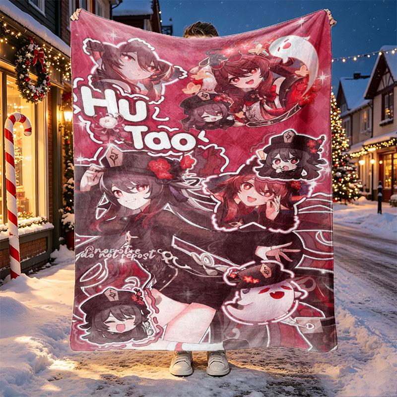 Genshin Impact Pattern Blanket for Home Decoration, Bed, Sofa, Car Travel, Camping, Suitable for All Seasons, Birthday Christmas Gift