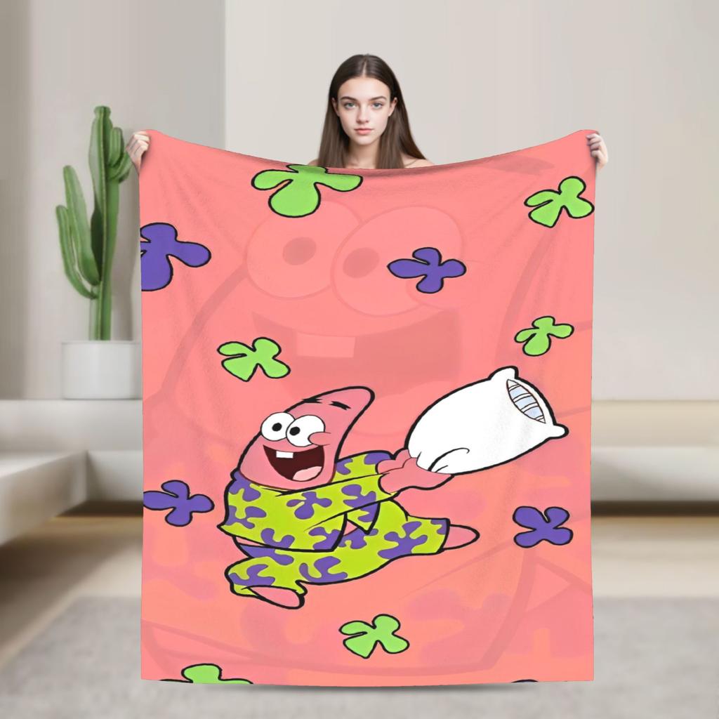 Cartoon Animated Blanket Cover SpongeBob SquarePants Fleece Throw Blankets Bedding Couch Portable Ultra-Soft Warm Bedspreads