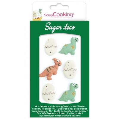 Сахарное украшение - Динозавр - 6 шт - Разноцветный - Бежевый - Идеально подходит для тортов и кексов