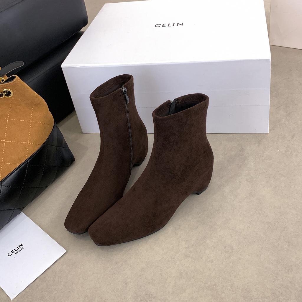 New square head thick heel short boots women's retro versatile Martin boots non-slip design cat and female thin fashion boots