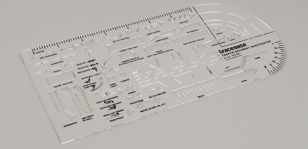 Traceease Шаблон для следователя по дорожно-транспортным происшествиям 10,25 x 4,5 дюйма, символы знаков дорожно-транспортных происшествий, пластиковая измерительная линейка — 1 толщина 16 дюймов