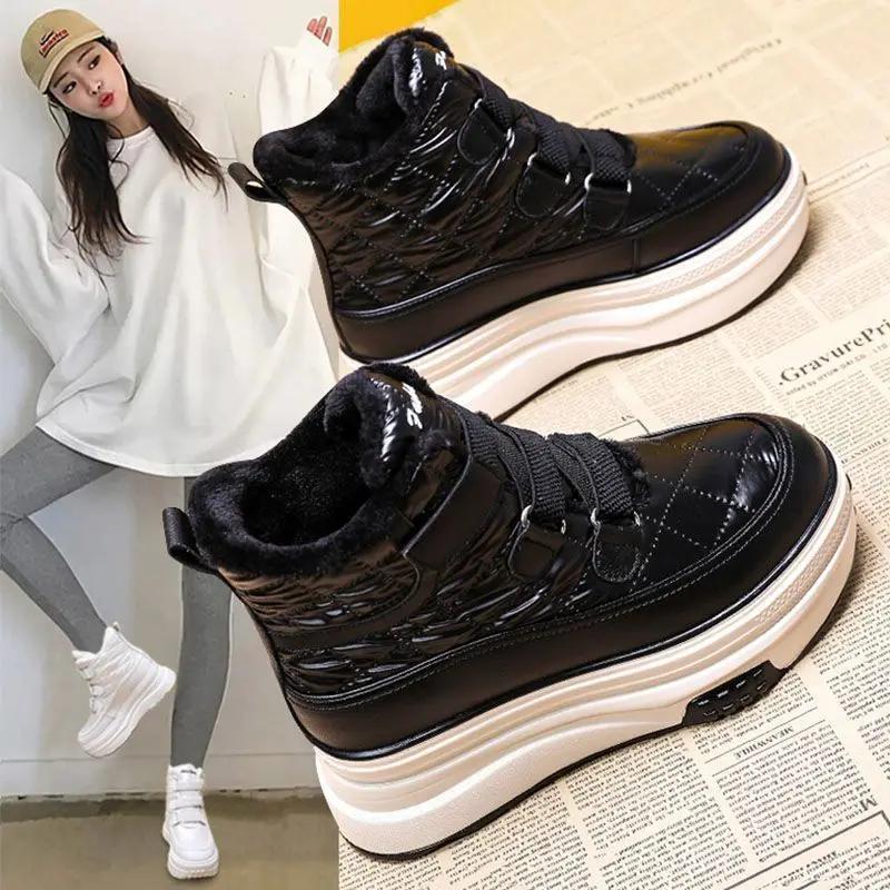 Массивные зимние ботинки для женщин, новые, теплая платформа, горячая, нескользящая, удобная, женская обувь, распродажа Gyaru, зима 2024, тренд, плюш, ПУ