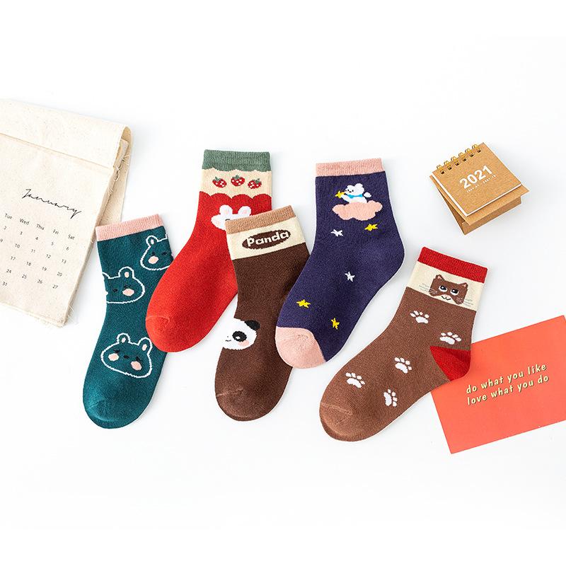 Детские носки с рисунком медведя из мультфильма для детей 0-13 лет, впитывающие пот и ветер, износостойкие, средние носки-трубы