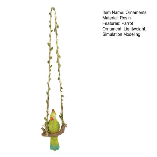 Parrot with Swing Waterproof Ornaments Decoration Hemp Resin Hanging Rope Simulated Green