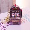 Light-Up Fruit Machine Spinner Keychain with Music and Magnet - Travel Souvenir Gift