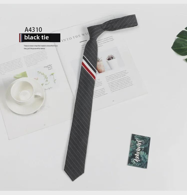 Корейский галстук из серой шерсти в трехцветную полоску шириной 5 см - мужской, деловой, черный, узкий