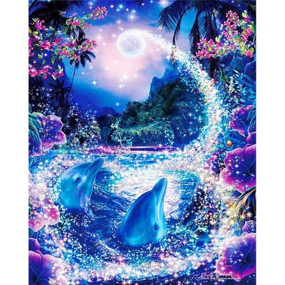5d DIY Алмазная картина Дельфин Луна Полный дрель Мозаика Вышивка крестом Алмазная вышивка