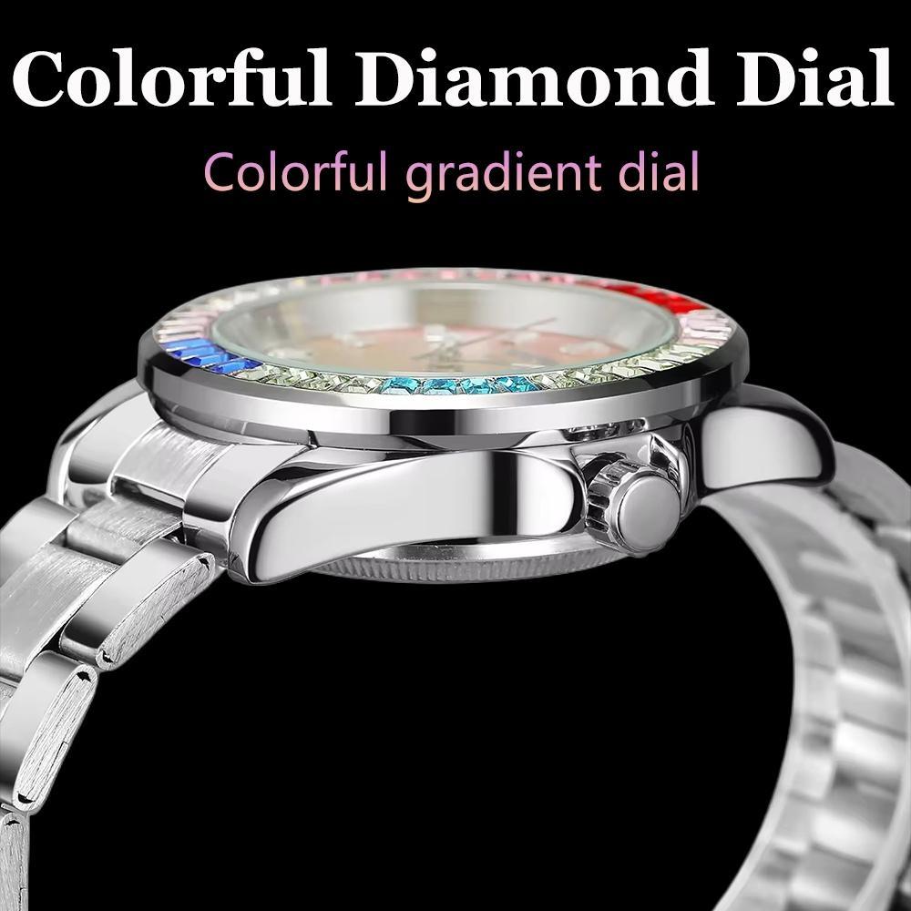 Модные цветные бриллиантовые часы для мужчин, полностью автоматические механические часы, стальной ремешок для мужских наручных часов, модный циферблат с рисунком в технике тай-дай