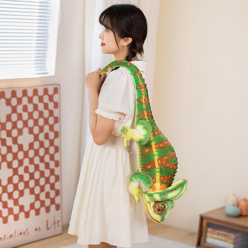 80/110cm Simulation Giant Lizard Chameleon Plush Doll Pillow Green Pattern Insect Reptile Plush Toy Home Decor Gift for Boys