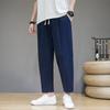 Весенние мужские однотонные свободные брюки из хлопка и льна в китайском стиле с девятью точками, модные повседневные спортивные брюки