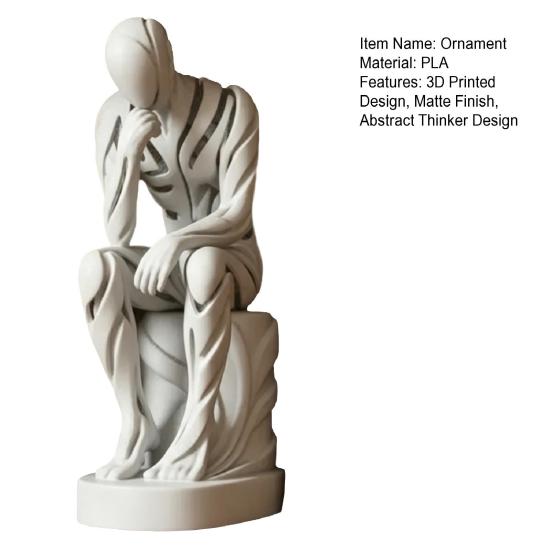 Орнамент "Мыслитель", 3D-печатная матово-белая скульптура, Скульптура для гостиной, Декор для рабочего стола, книжной полки