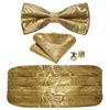 Barry.Wang Mens Cummerbund Belt and Bowtie Set Silk Pre Bow Tie Hanky Cufflink Set