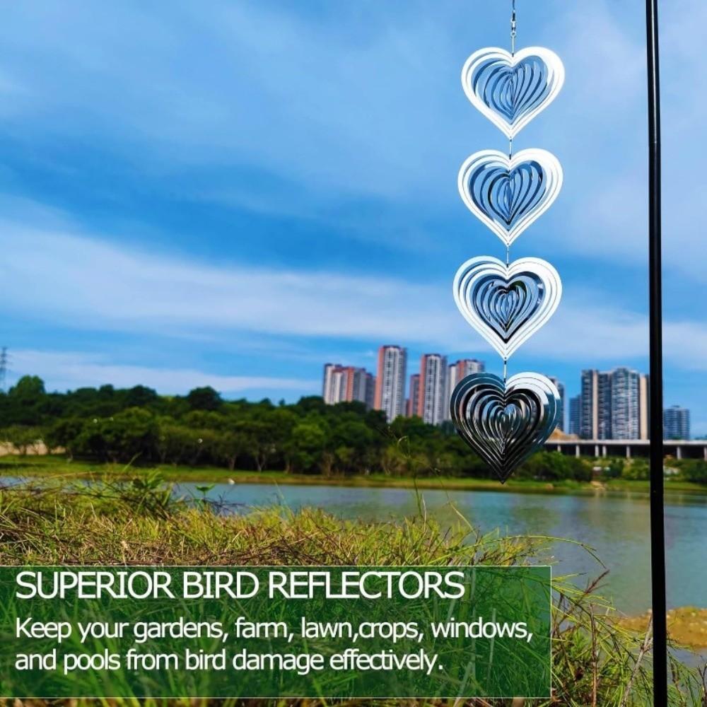 Reflective Surface 3D Metal Heart Double-Sided Wind Spinner Heart Wind Chime Garden Hanging