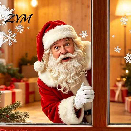 Festive Window Art Peeking Santa Claus Static Cling, No?Glue Christmas Sticker, Holiday Glass Clings Reusable Decal, Atmosphere Decor for Home Shop